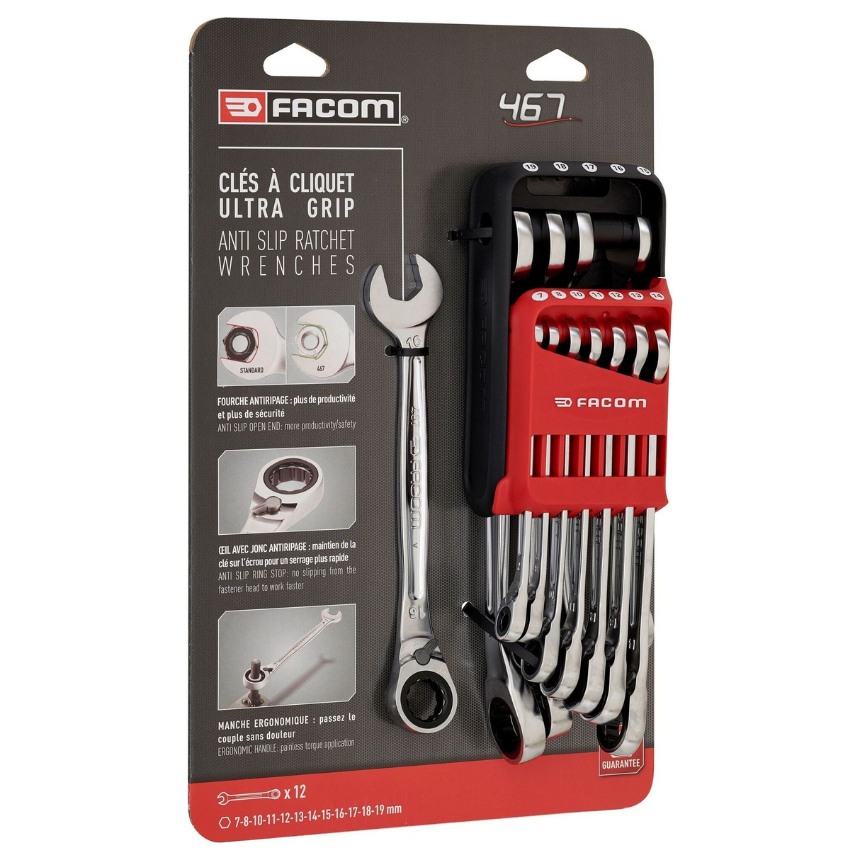467B.JP12PB - Facom 467B.JP12PB Reversible Ratchet Wrench Set 7-19mm - Image 2