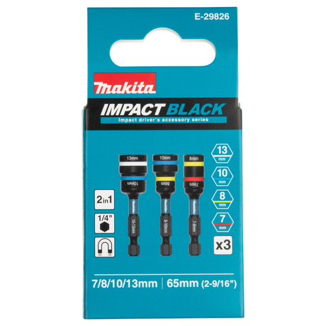 E-29826 - Impact Black 2 in 1 Socket Set Makita E-29826 3pcs 1/4" Hex Shank - Image 3