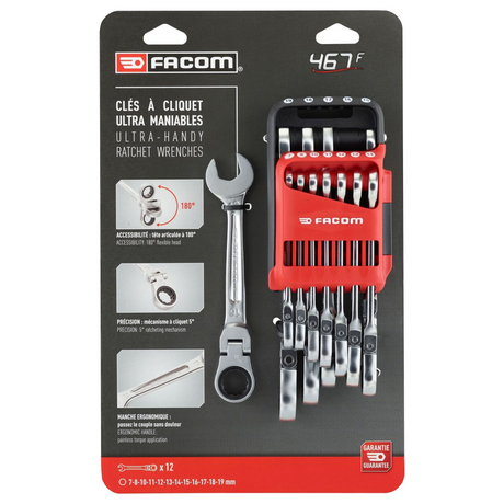467BF.JP12PB - Ratchet Wrench Set Flex Head Facom 467BF 12 pieces