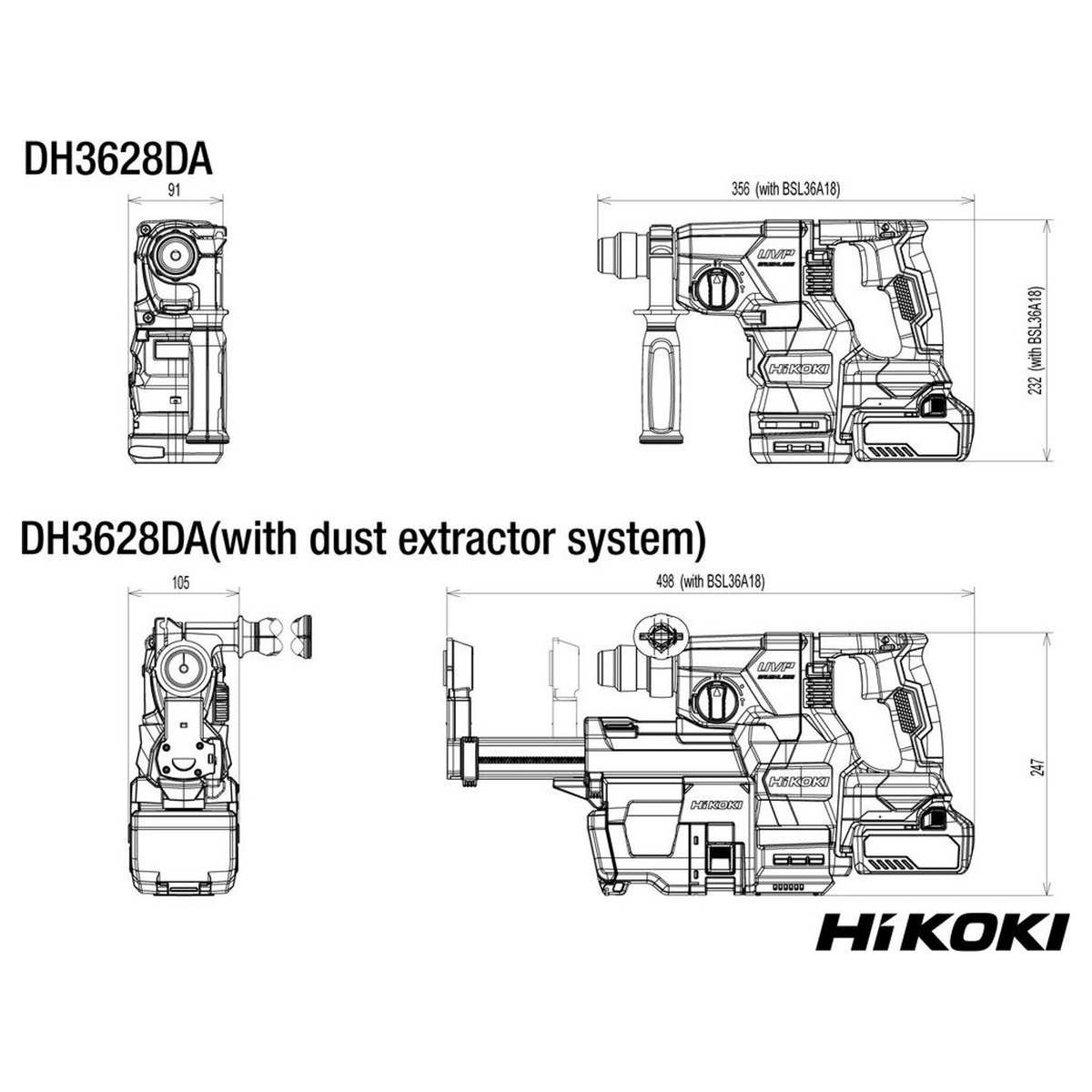 DH3628DAW2Z - Tassellatore a Batteria HiKOKI DH3628DAW2Z SDS-Plus 36V - Immagine 10