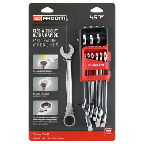 467BR.JP10PB - Facom 467BR 10-Piece Ratchet Combination Wrench Set - Image 6