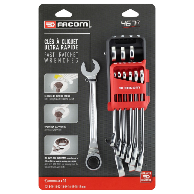 Set Chiavi Combinate a Cricchetto Facom 467BR 10 Pezzi
