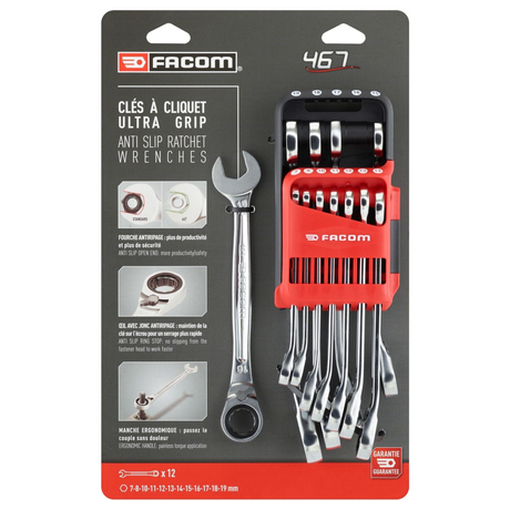 467B.JP12PB - Facom 467B.JP12PB Reversible Ratchet Wrench Set 7-19mm
