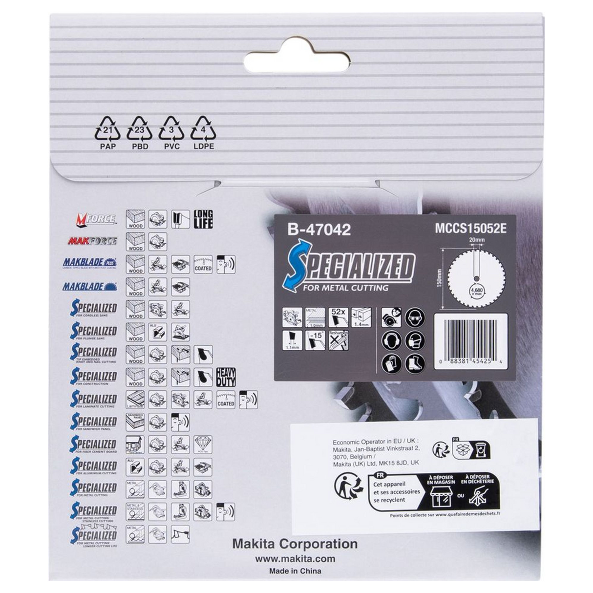 B-47042 - Circular Saw Blade Makita B-47042 Specialized TCT 150mm 52T - Image 4